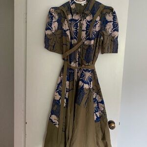 Chic Blue and Brown Midi Dress